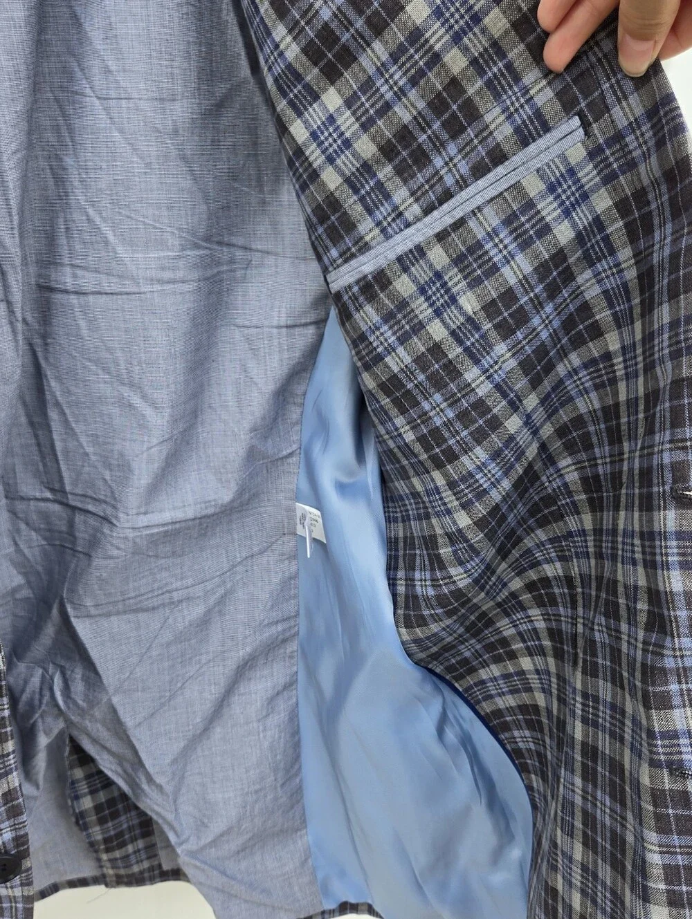 Banana Republic Mens Linen Blue Gray Plaid Sports Coat 44 Regular
